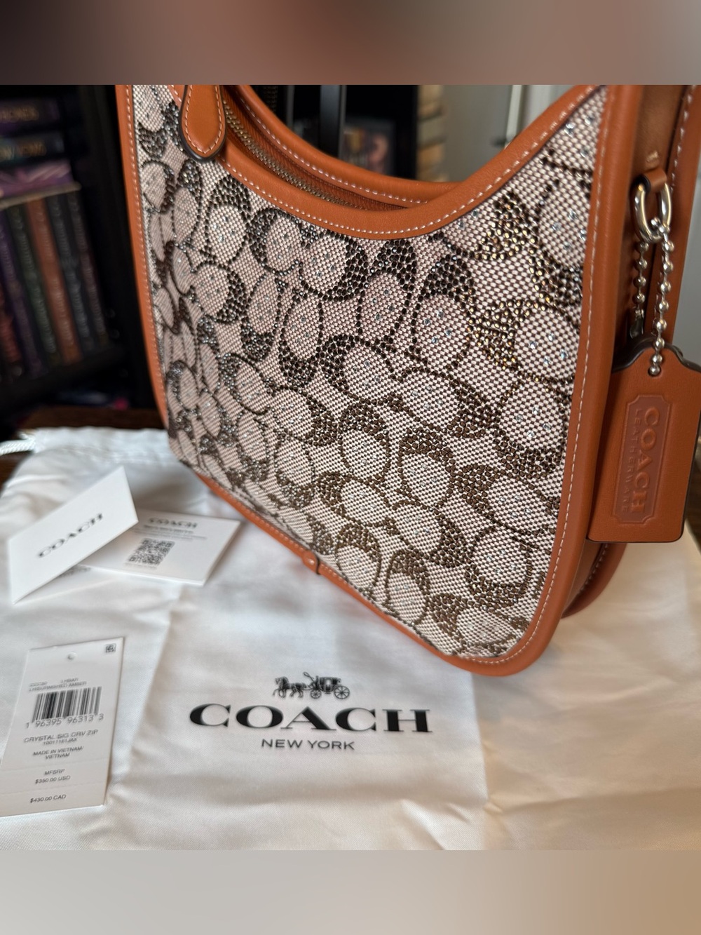 Coach Crystal Signature Jacquard Curve Zip in Burnished Amber